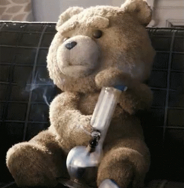 Teddy Bear smoking a bong GIF animation